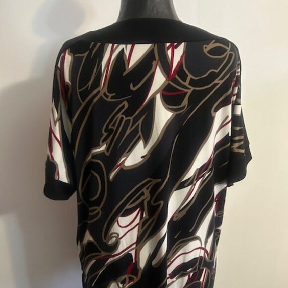 Dana Buchman Black/Red/Tan printed tunic, size L - Picture 2 of 5